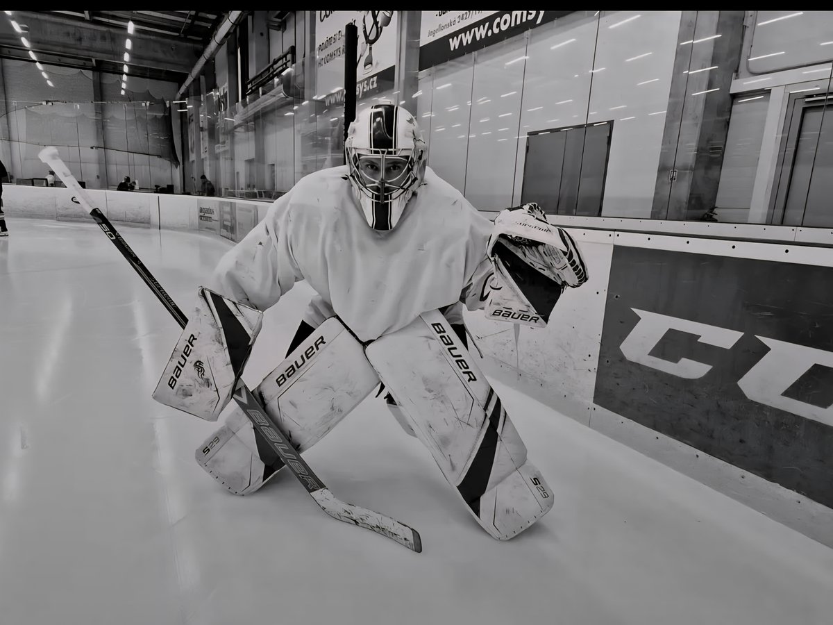 Radim playing ice hockey as goaltender